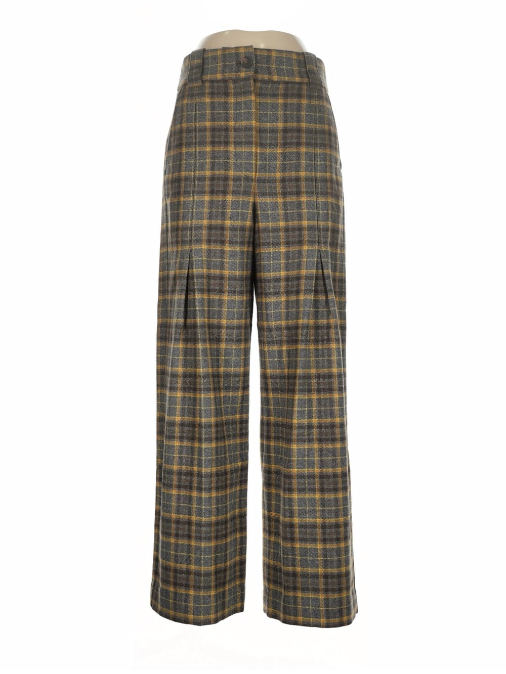 NWOT Sézane Wool Blend Plaid Wide Leg Trousers High Rise French Tailoring FR 40